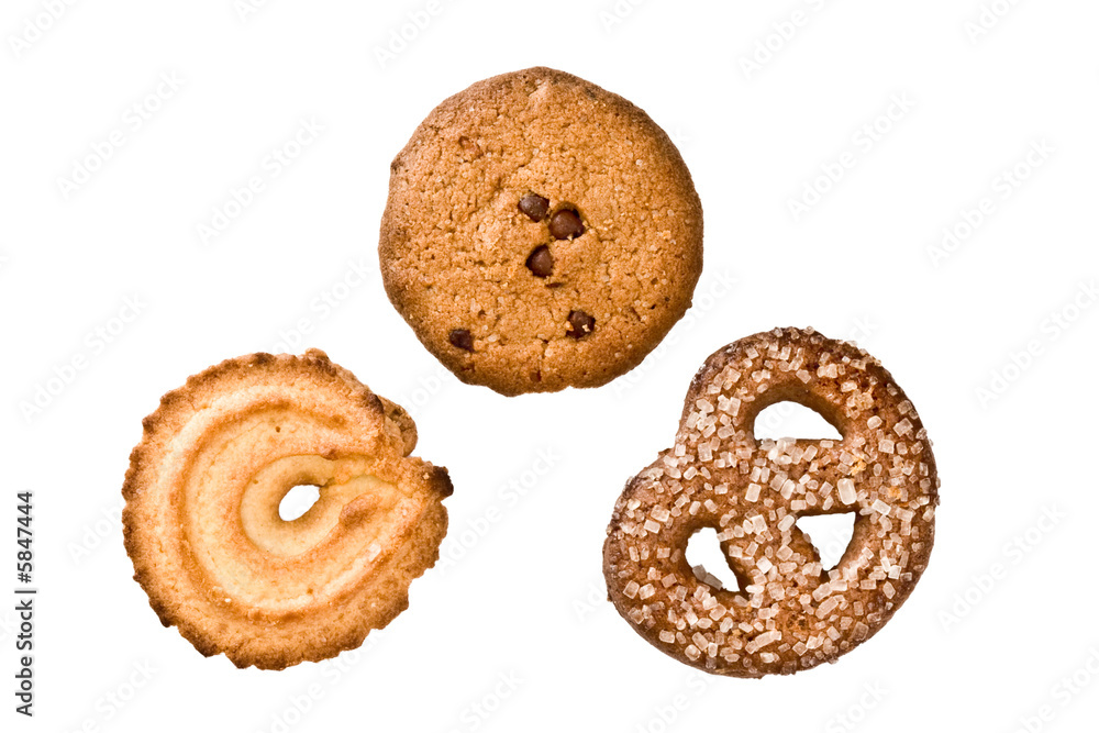 food series: three shortbreads over white background