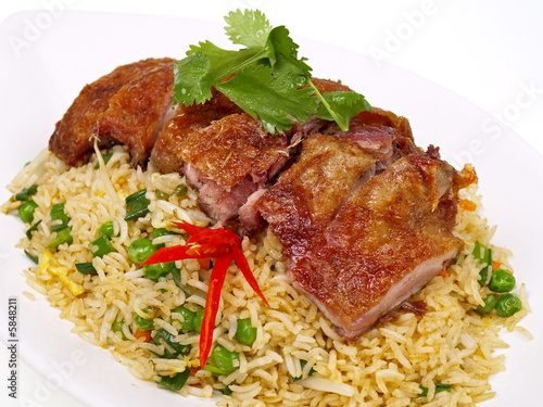 Photography gebratener reis mit hongkong ente