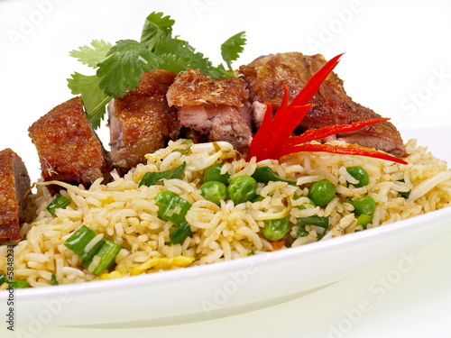 Photography gebratener reis mit hongkong ente