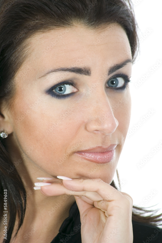 portrait of the brunette with blue eye on insulated background portrait of the brunette with blue eye on insulated background