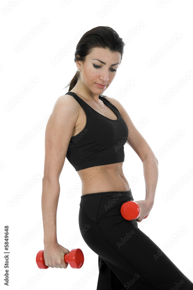 beautiful girl with dumbbells on isolated background beautiful girl with dumbbells on isolated background