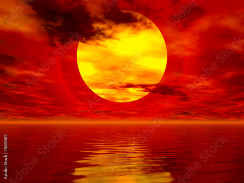 Computer generated sea sunset image