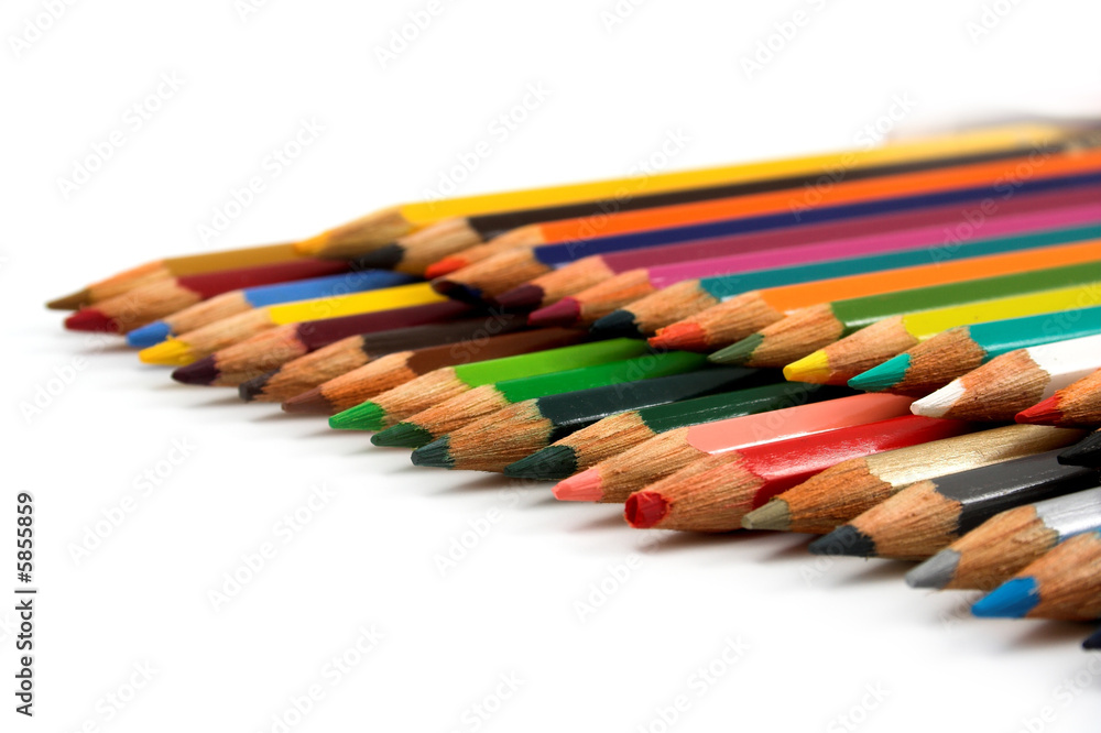 Assortment of coloured pencilson white background Assortment of coloured pencilson white background