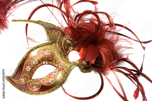 Venetian mask red with gold, isolated on white