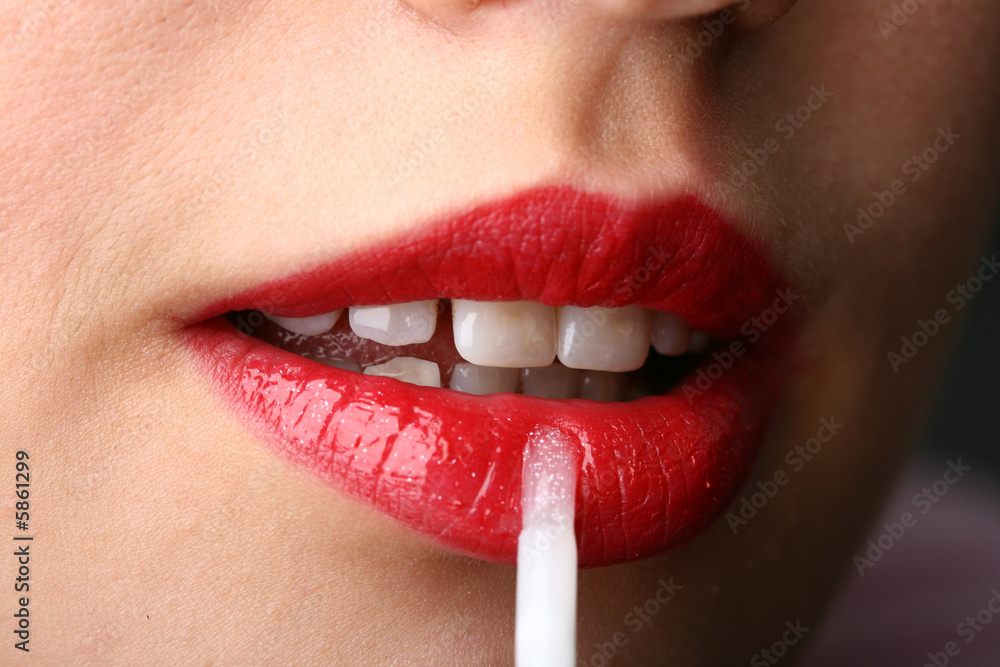 Naklejka premium red girls lips on white