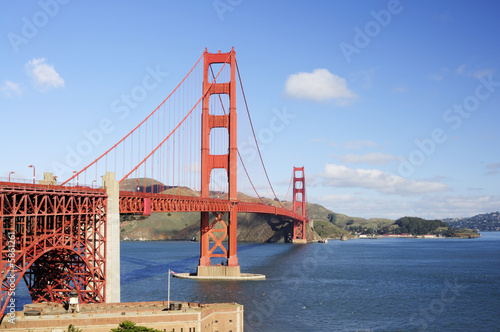 Golden Gate Bridge and the roof of Fort Point 