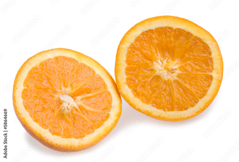 two halves of orange isolated on white background two halves of orange isolated on white background