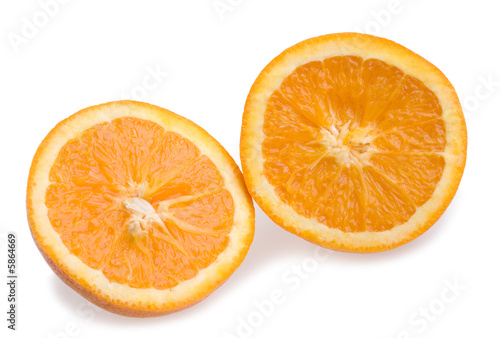 two halves of orange isolated on white background