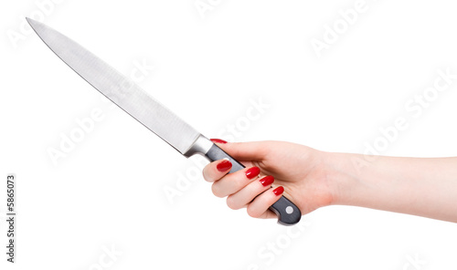 Bild auf Leinwand Woman hand with knife. Isolated on white.