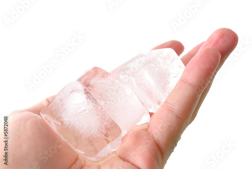 Hands holding ice cube for some drink .