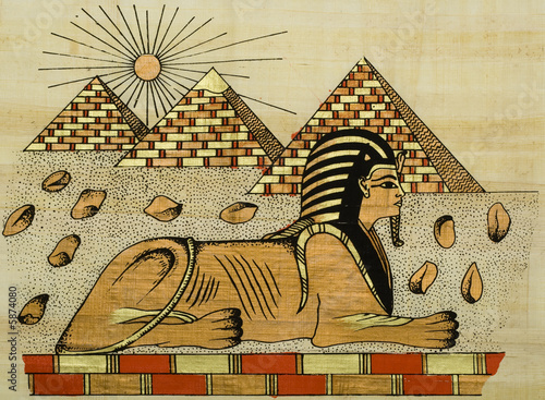 Fototapeta egyptian papyrus with scene of the sphinx