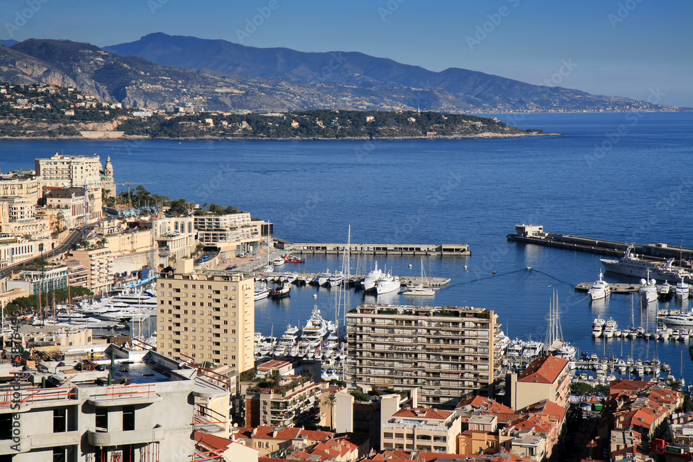 Mediterranean coastline of Monte Carlo in Monaco.
