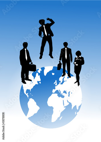 Business team and world
