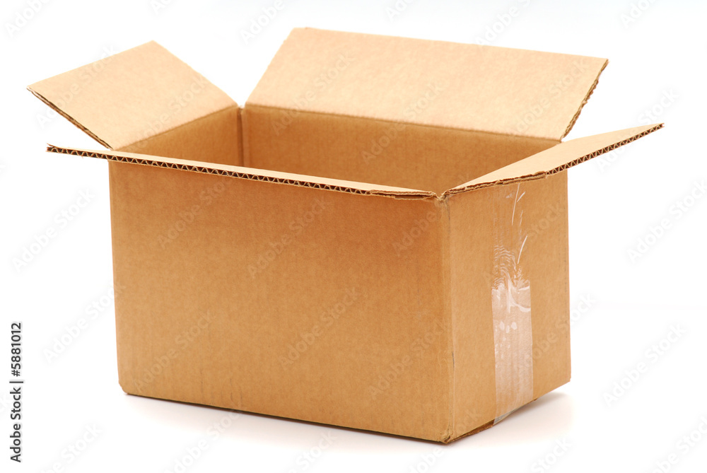 An open cardboard box studio isolated An open cardboard box studio isolated