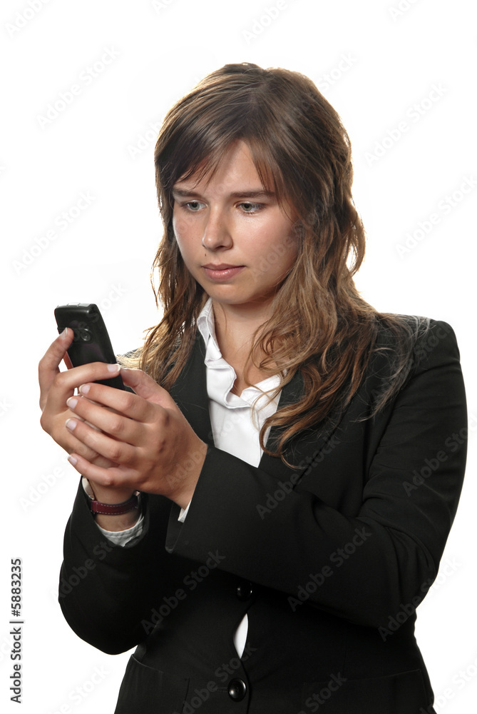 young business woman on the phone isolated on white young business woman on the phone isolated on white