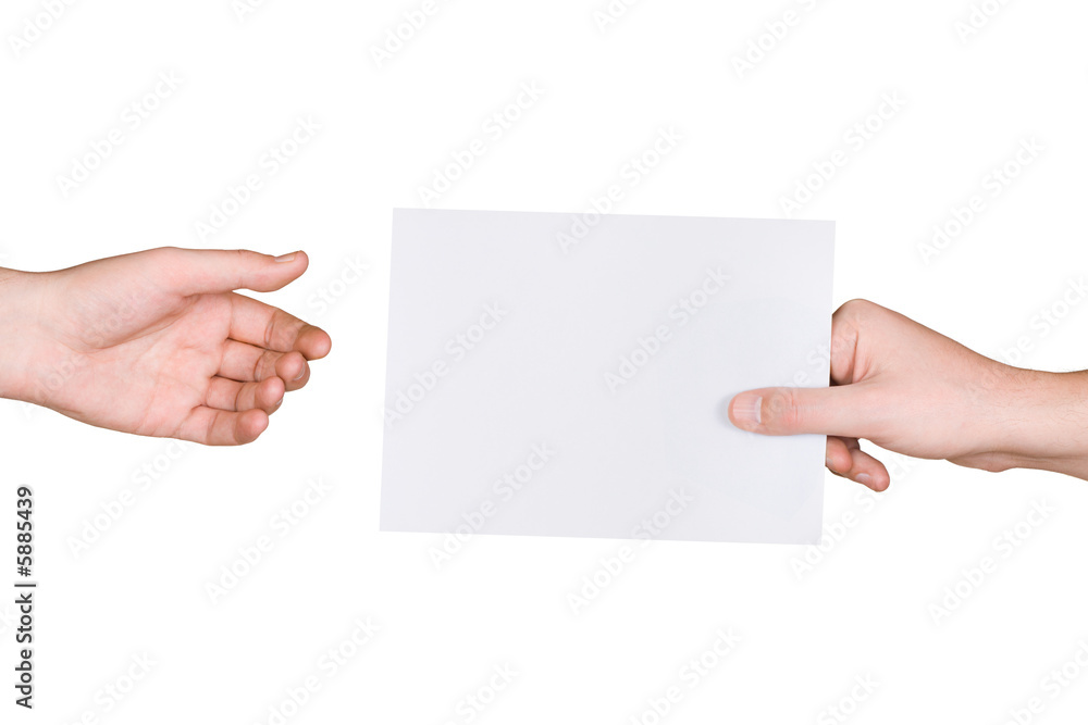 Hands and letter, isolated on white background