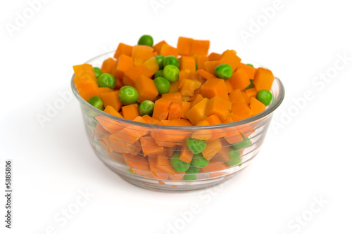 Orange carrot and green peas boiled and mixed