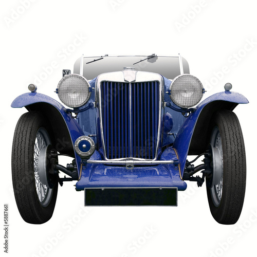 A Vintage blue sports car, isolated on white.