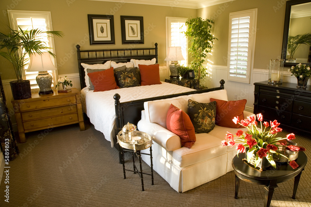 Luxury home bedroom with stylish furniture and decor. Luxury home bedroom with stylish furniture and decor.
