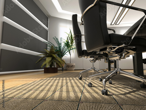 the modern office interior (3D rendering) photo