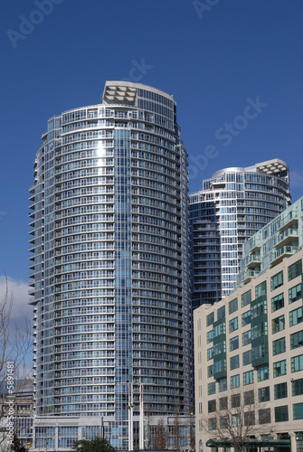 Modern curved highrise condo apartment buildings