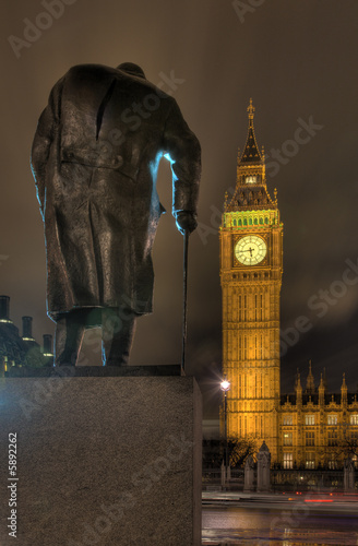 Statue of Winston Churchill overlooking Westminster Palace