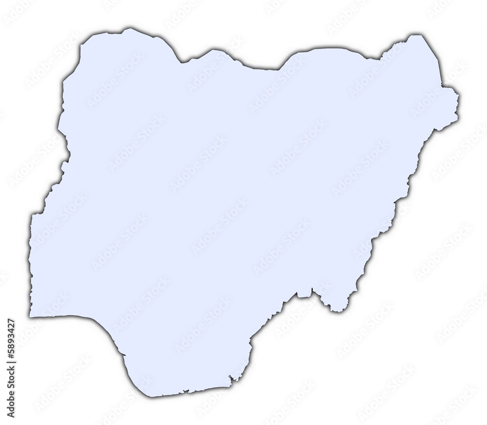 Nigeria light blue map with shadow