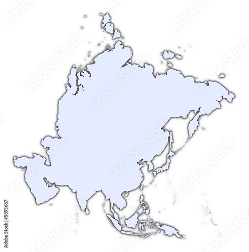 Asia continent light blue map with shadow