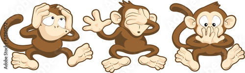 Hear no evil, see no evil, speak no evil monkeys illustration