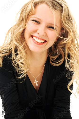 beauty blonde laughing isolated on white background