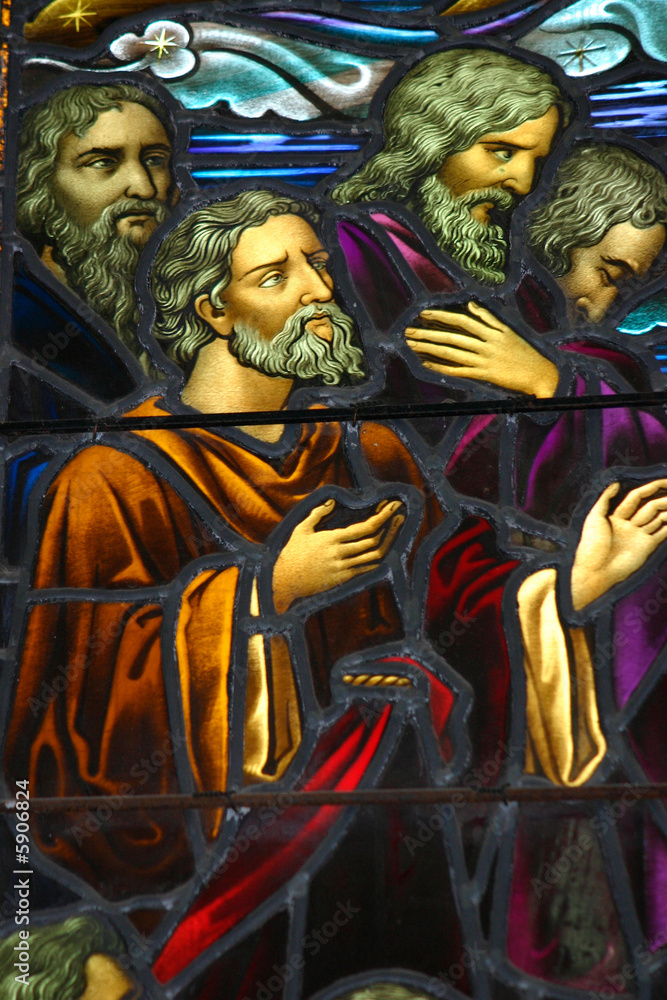 Staned glass window depicting apostles.  circa 1870-1900. 