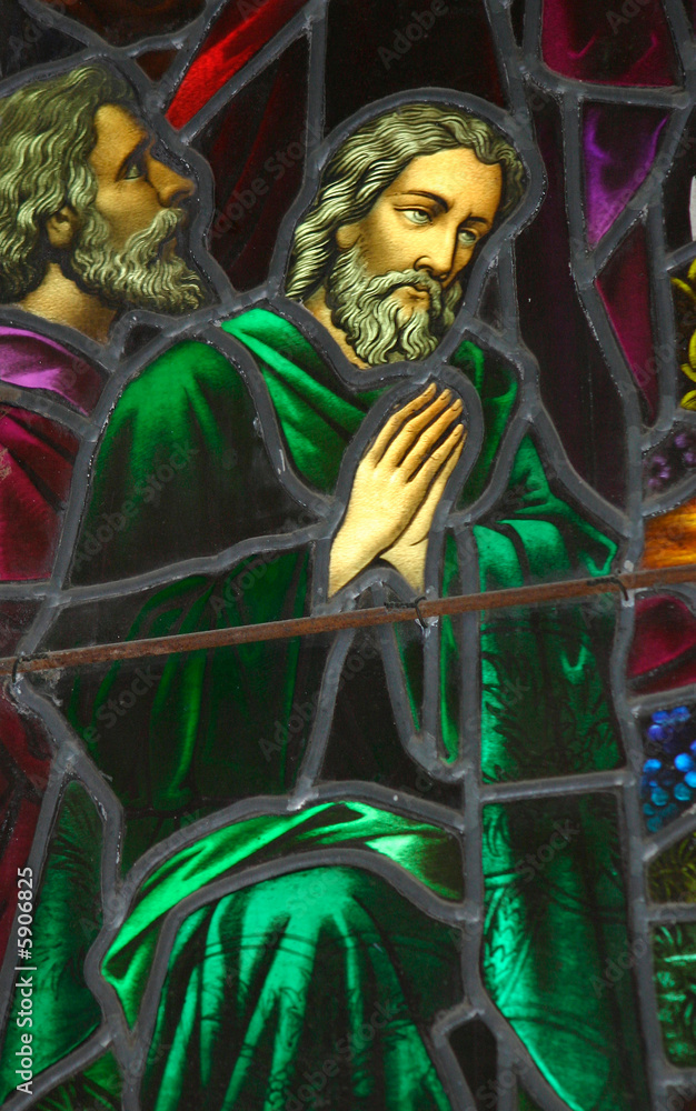 Obraz premium Stained glass window prayer circa 1870-1900