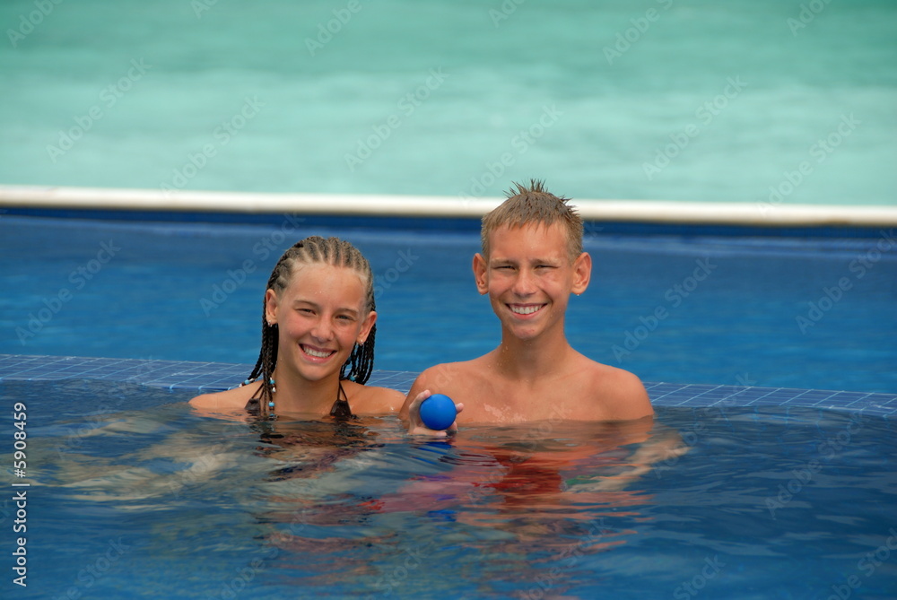 Happy children in pool