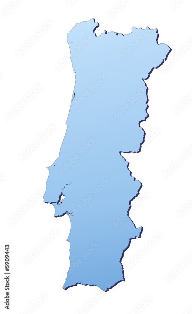 Portugal map filled with light blue gradient Portugal map filled with light blue gradient