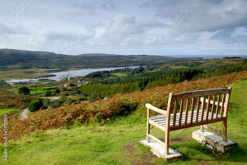 Tablou canvas A public bench overlooking Kilmore and Dervaig, Isle of Mull