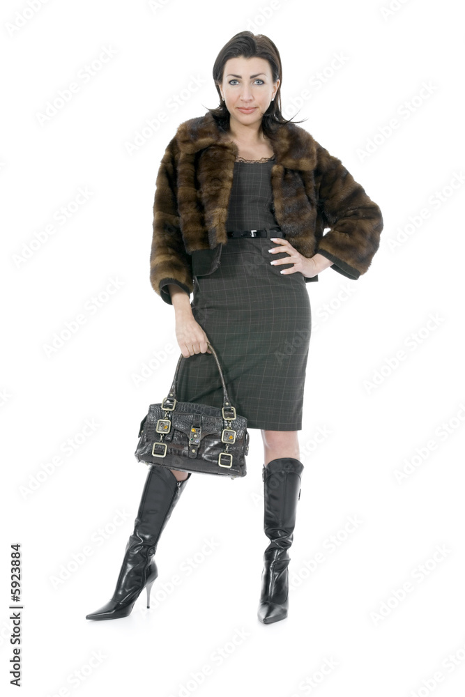 Young woman with suitcase on isolated background Young woman with suitcase on isolated background