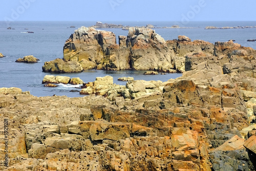 The rocky coast of the cote de granit rose, brittany.