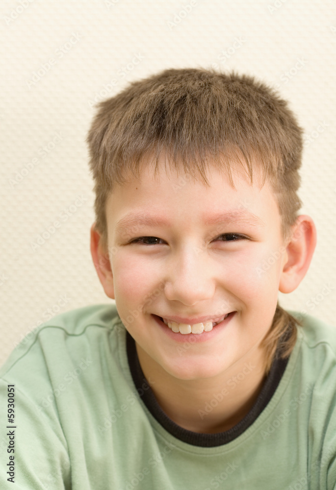 Smiling teenager. Smile have no one cuspid tooth Smiling teenager. Smile have no one cuspid tooth