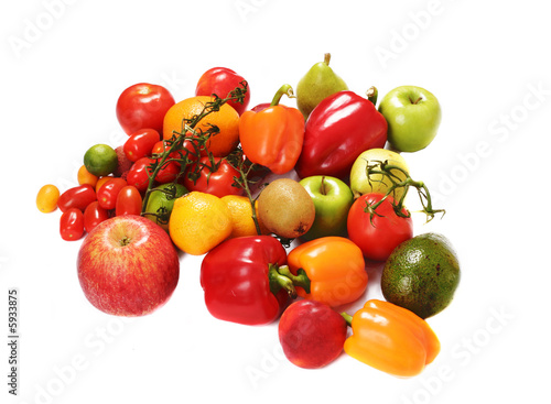 green fruits and vegetables - isolated on white