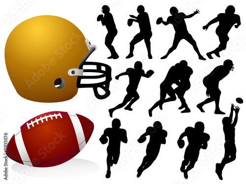 Vector American Football Silhouettes Collection, Rugby club: men Players, ball, helmet illustration eps