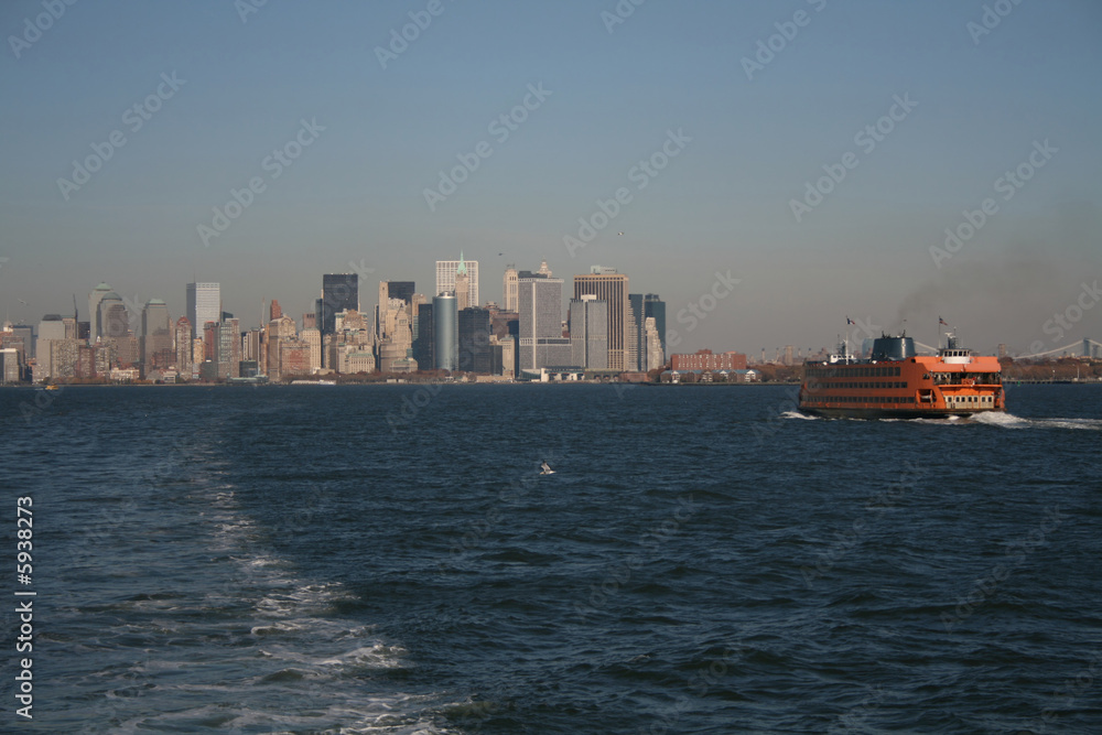 Staten Island ferry and Lower Manhattan skyline