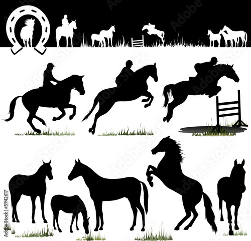 Vector Horse Silhouettes Collection - illustration Set - horse with jockey, race, jumping #5942617