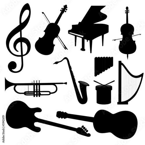 Vector MUSIC instuments orchestra set collection - illustration silhouette. 