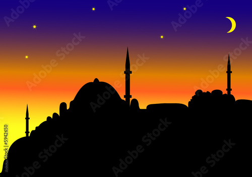 Islamic buildings with sunset