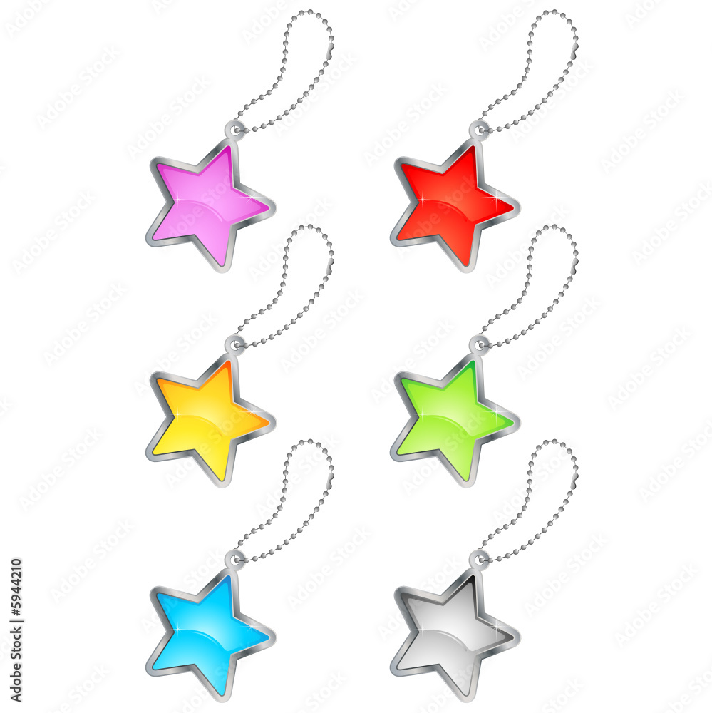 Lot de 6 étoiles colorées avec chainettes Lot de 6 étoiles colorées avec chainettes