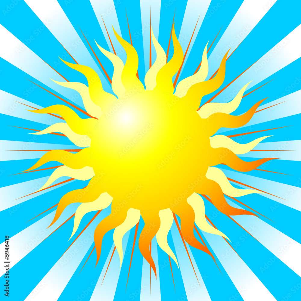 Naklejka premium Abstract sun representation over blue striped background