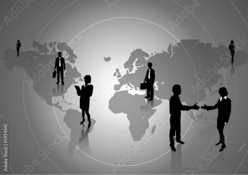 Business team and world