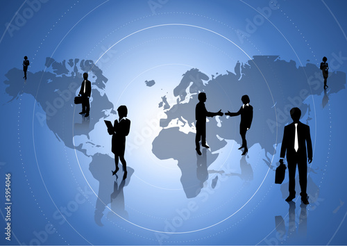 Business team and world