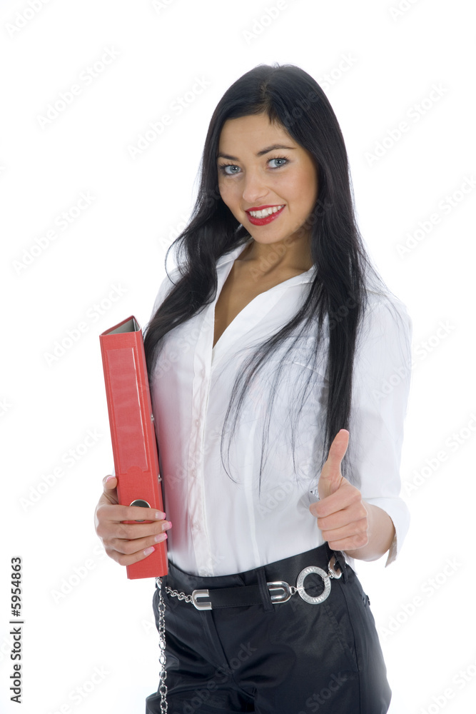 Business woman with folder on white background Business woman with folder on white background