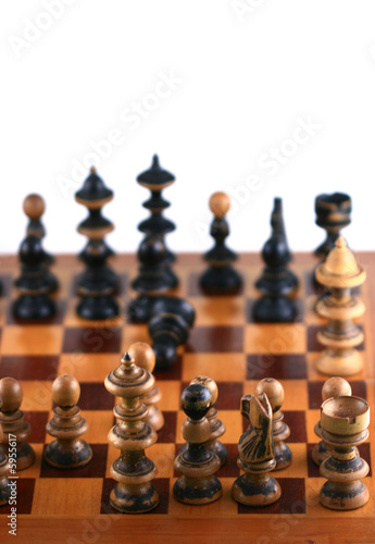 chess scene on white background symbol of confrontation